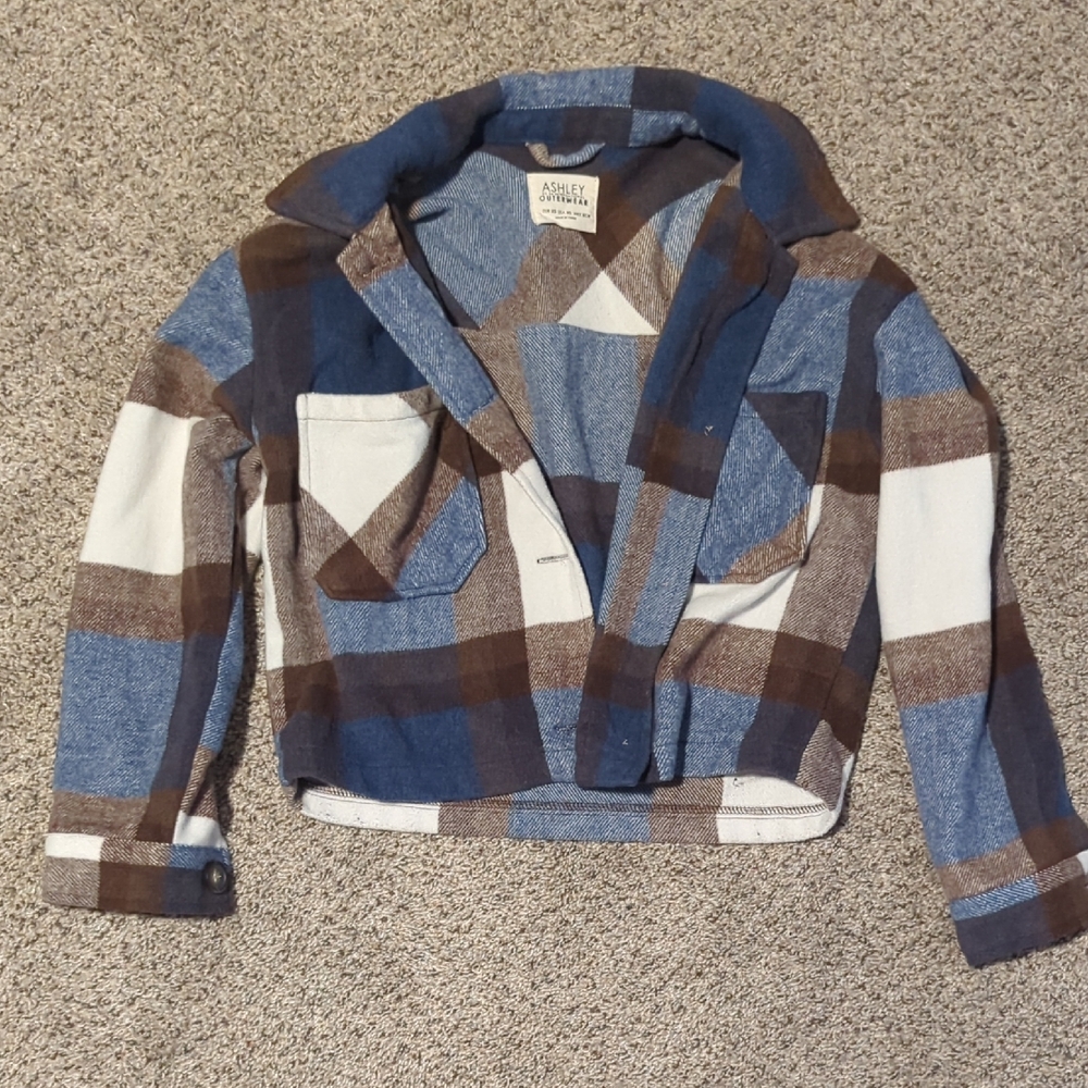 Ashley By 26 International Kids Plaid Jean Jacket in Blue and Brown